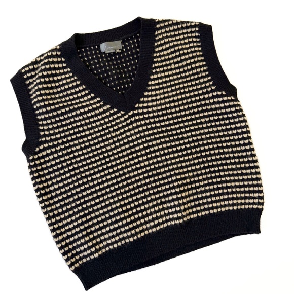 By Anthropologie Sweater Vest Womens One Size Black Ivory V Neck Knit - Picture 2 of 8